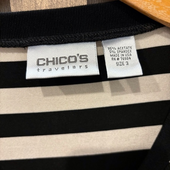 Chico's Travelers Size 3 (XL) Black and White Stripe Top V Neck - Picture 3 of 10